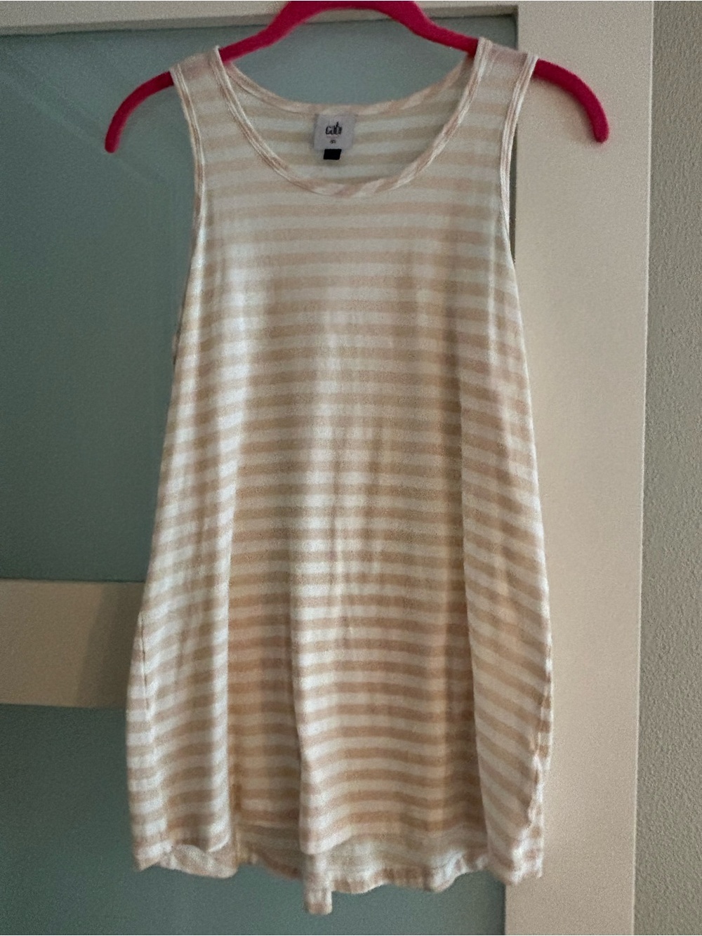 CAbi Striped Sleeveless Tank Dress in Cream and White